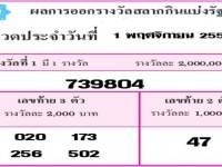 ผลสลากกินแบ่งรัฐบาล งวดประจำวันที่ 1 พฤศจิกายน 2556